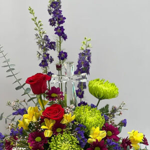 Crystal Cross with Bright Flowers