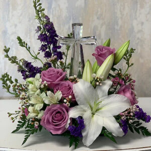Crystal Cross with Lavender Roses